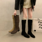 Over-the-Knee Khaki Slouch Boots High Tube Riding Boots Women's Shoes New Autumn Winter Pleated Slimming Long Boots