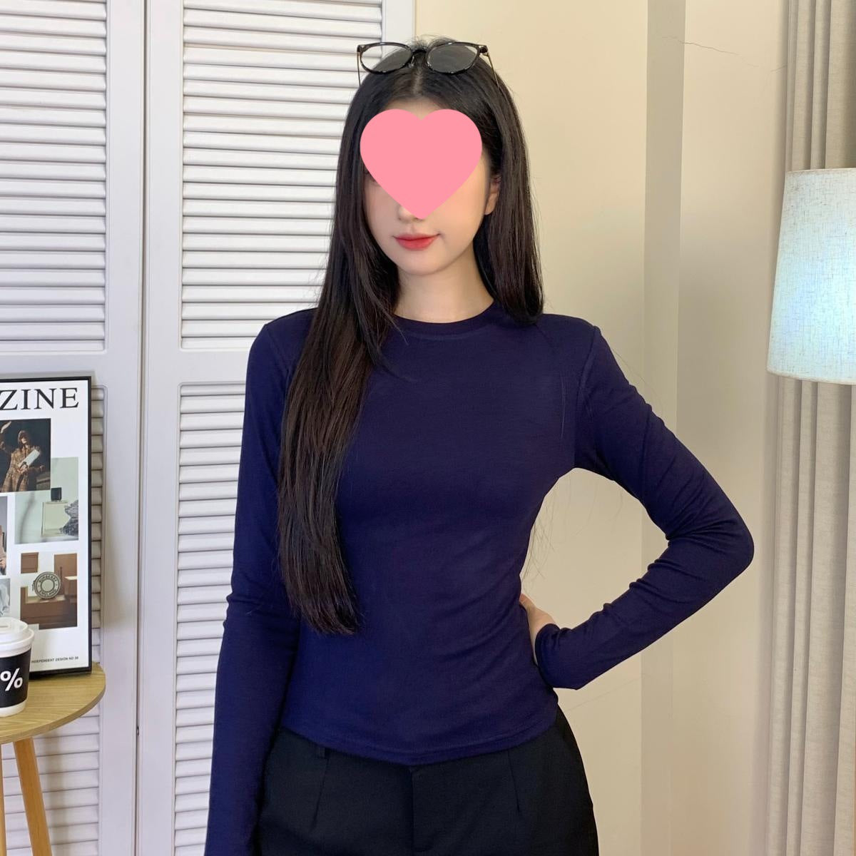 Fleece-Lined Thickened Polar Fleece Autumn Winter Base Shirt Regular Shoulder Round Neck Long Sleeve