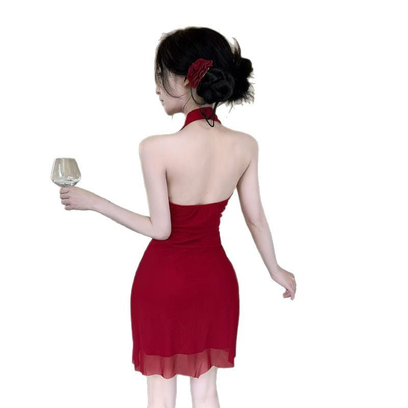 5060Women's Clothing Wholesale Southeast Asia Sexy Mesh Halter Tassel Short Camisole Dress