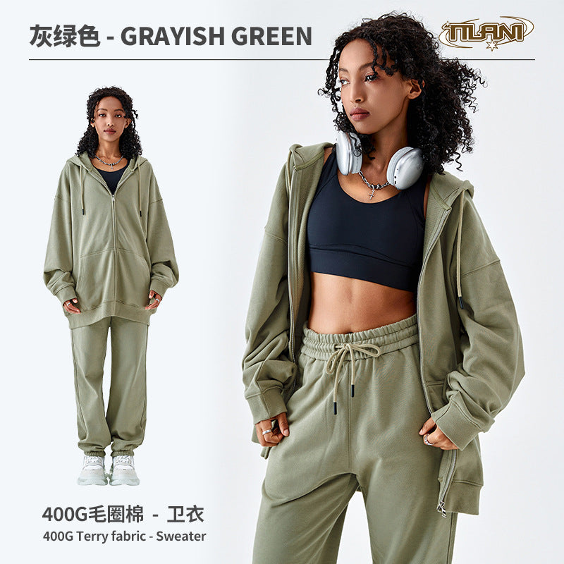 TILANI Men's Fashion Brand Dopamine400G Zipper Jacket Solid Color Unisex Cardigan Hooded Sweatshirt