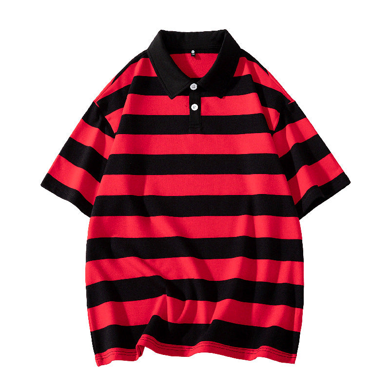 Star Style Classic Short Sleeve Unisex Summer New Loose Fit Trendy Brand Solid Color Couple Hong Kong Style Double Pearl Cotton Short Sleeve T Shirt Lapel POLO Shirt