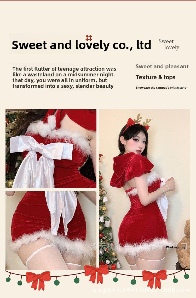 Halloween Atmosphere Bowknot Shawl Set Sexy Lingerie Christmas Uniform Sexy Internet Celebrity Streamer Battle Robe