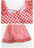 Custom Celebrity Design2025New Korean Niche Pure Desire Style Red Plaid Slimming Covering Body Conservative Beach Hot Spring One-Piece Swimsuit for Women