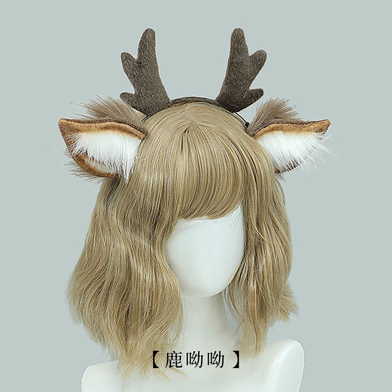 Christmas Antler Headband Cute Plush Deer Ear Headwear cosplay Accessories Handmade Simulated Animal Ear Headband
