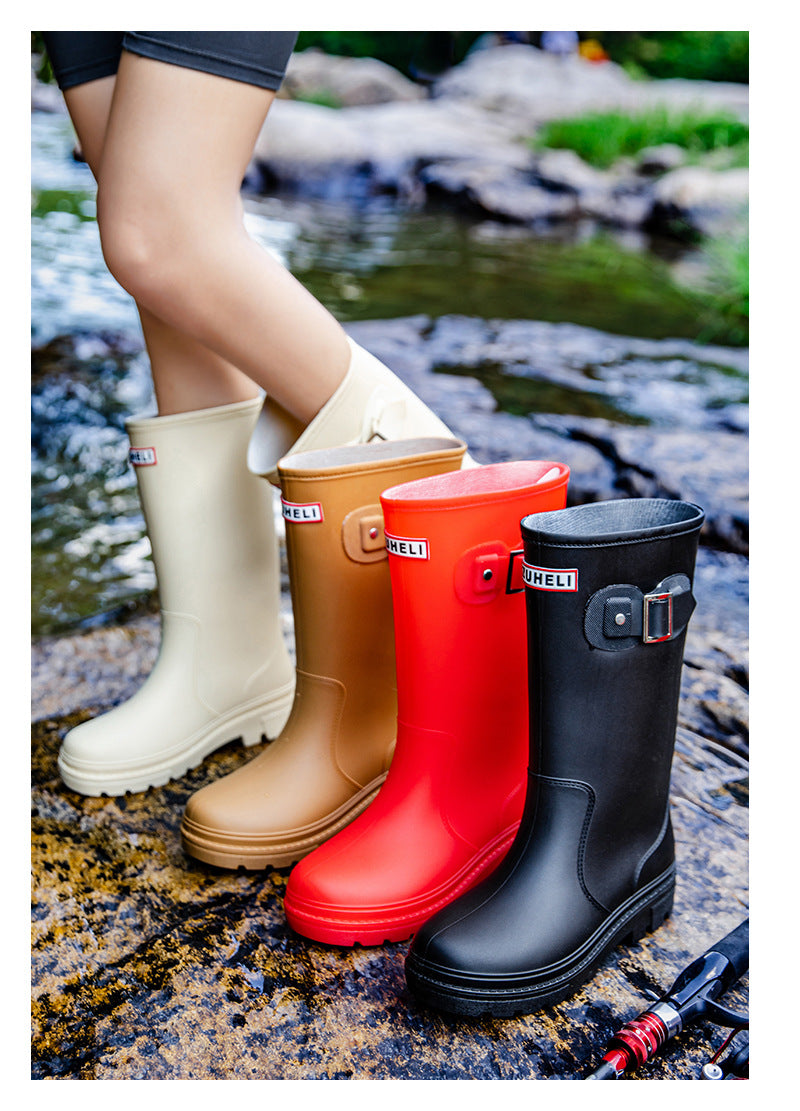 Star Custom Fashion Korean Style Women's High Tube Rain Boots Non-Slip Waterproof Wear-Resistant Long Tube Water Boots Adult Rubber Shoes