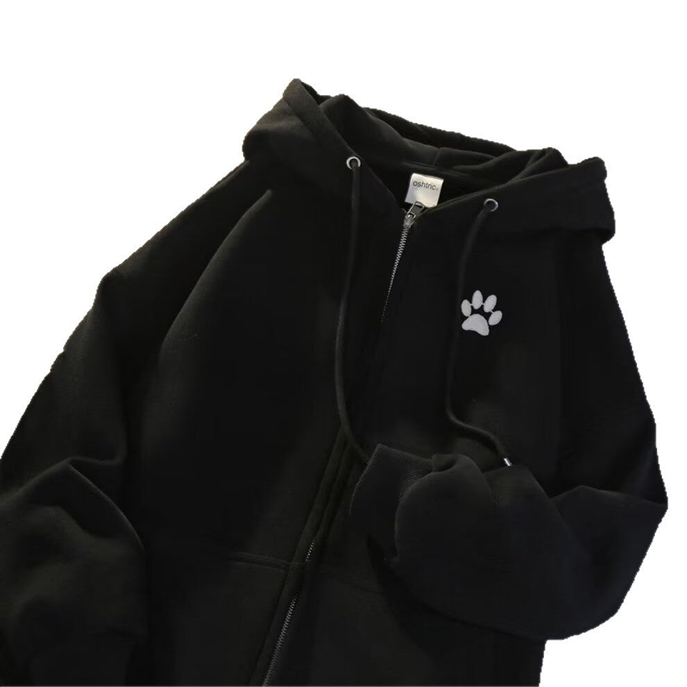 Trendy Brand Printed Hooded Sweatshirt for Women, Spring and Autumn Korean Style, Thin Loose Cardigan, Zipper Jacket, Versatile Student Top