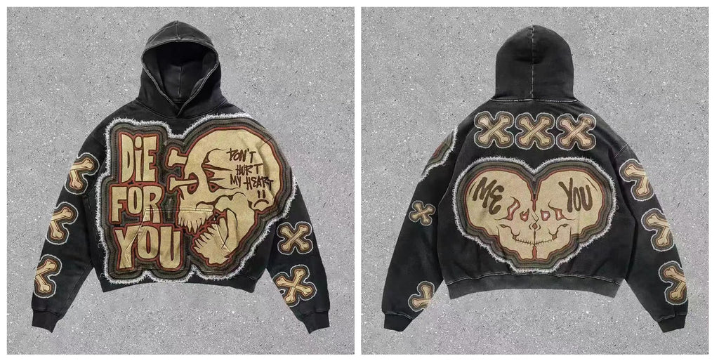 Harajuku Fashion Retro Skull Print Hoodie y2k Streetwear Hoodie for Couples