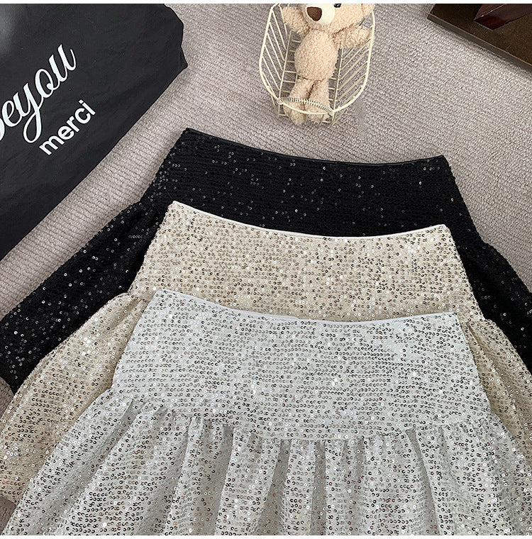 "Traitor" MV Vibe Sequin Skirt - Cream Coquette Mini