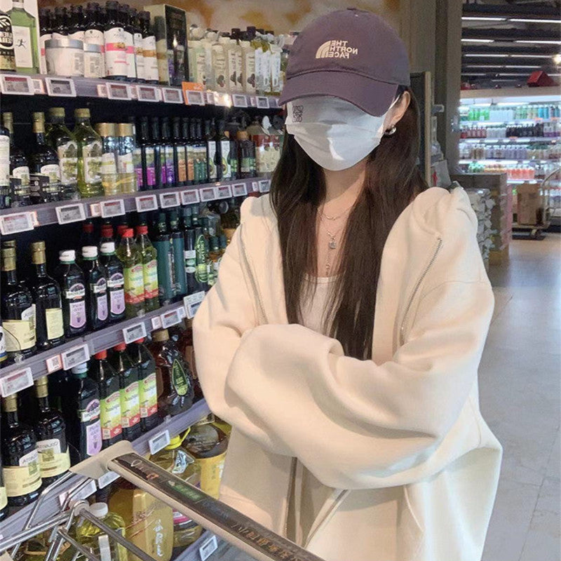 Early Autumn Women's Sweatshirt Jacket2025Spring and Autumn New Style Hooded Loose Casual Cardigan Thin Sports Fleece Top