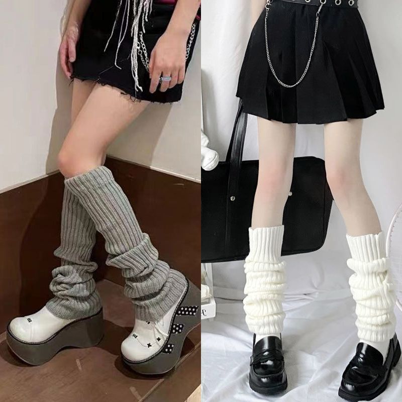 White Knitted Sock Covers Autumn Winter Warm Mid-Calf Socks y2k Harajuku Style Hot Girl Japanese Style jk College Style Slouch Socks for Women.