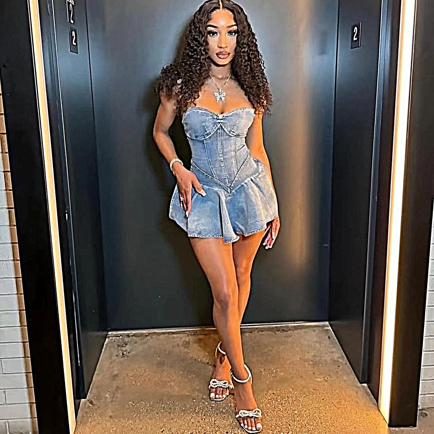 D8699Women's Fashion Sleeveless Tube Top Denim Sexy Hot Girl A Word mini Dress