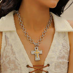 Celebrity Style Decorative Chain Jewelry Personalized Cross Alloy Pendant Necklace  Minimalist Style Clip Simple Internet Celebrity Collarbone Chain for Women
