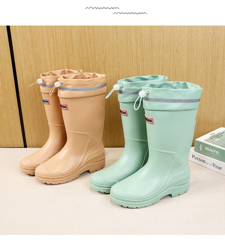 Long Tube Rain Boots for Women, Fashionable Cuffed Outdoor Lightweight Waterproof Shoes, Soft and Durable Rubber Boots for Japan Airlines Foreign Trade