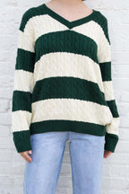 "Library Crush" Oversized Cable Knit - Preppy Striped Pullover