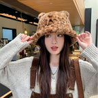 New Korean Style Casual Hat for Women Winter Cute Leopard Print Plush Fisherman Hat Korean Style Warm Versatile Student Bucket Hat