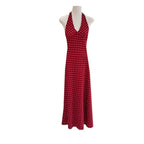 Star Custom Celebrity Design2025Spring and Summer French Retro Sweetheart V Red Polka Dot Halter Neck Dress for Women, Backless Tie Strap Vest Long Dress