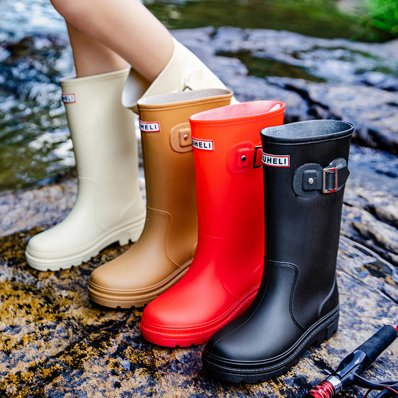 Star Custom Fashion Korean Style Women's High Tube Rain Boots Non-Slip Waterproof Wear-Resistant Long Tube Water Boots Adult Rubber Shoes