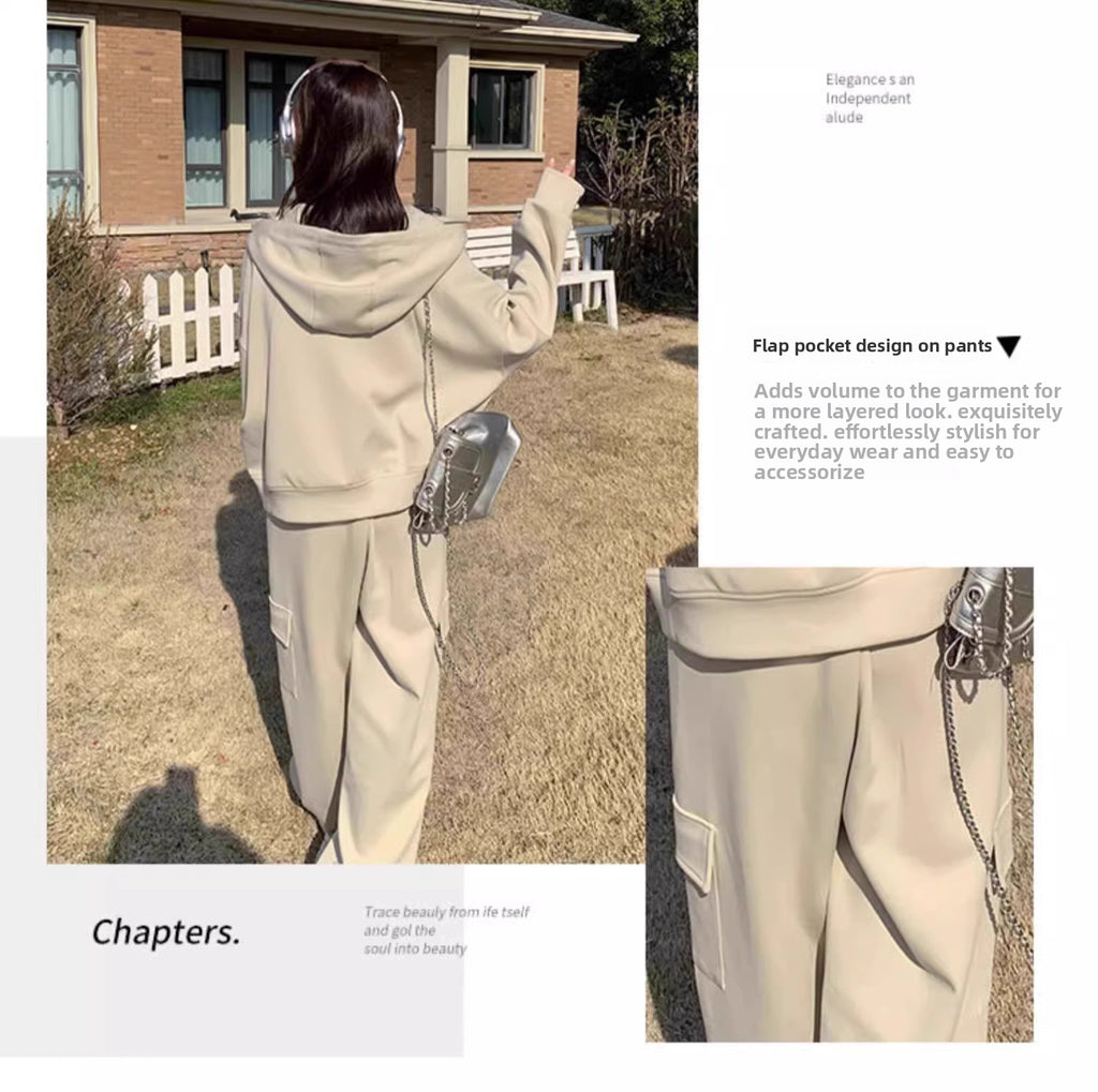 High-End Casual Sports Suit for Women, Autumn and Winter, Petite Workwear Style, Sweatshirt and Sweatpants Two-Piece Set, Early Autumn Complete Set