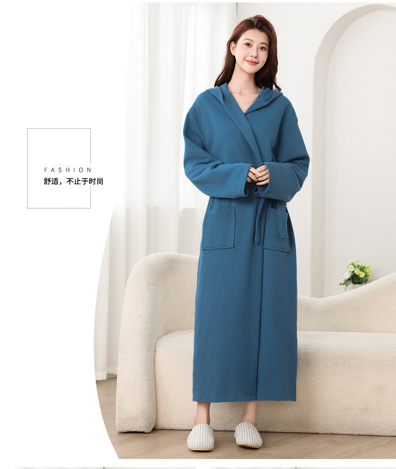 Autumn Winter Long Hooded Bathrobe Hotel Men Women Bathrobe Pajamas Homewear Long Sleeve Cross-Border Amazon One Piece Dropshipping