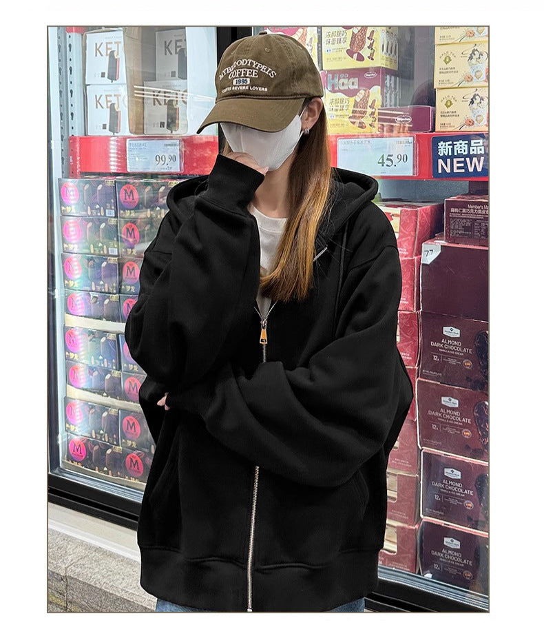 Early Autumn Women's Sweatshirt Jacket2025Spring and Autumn New Style Hooded Loose Casual Cardigan Thin Sports Fleece Top