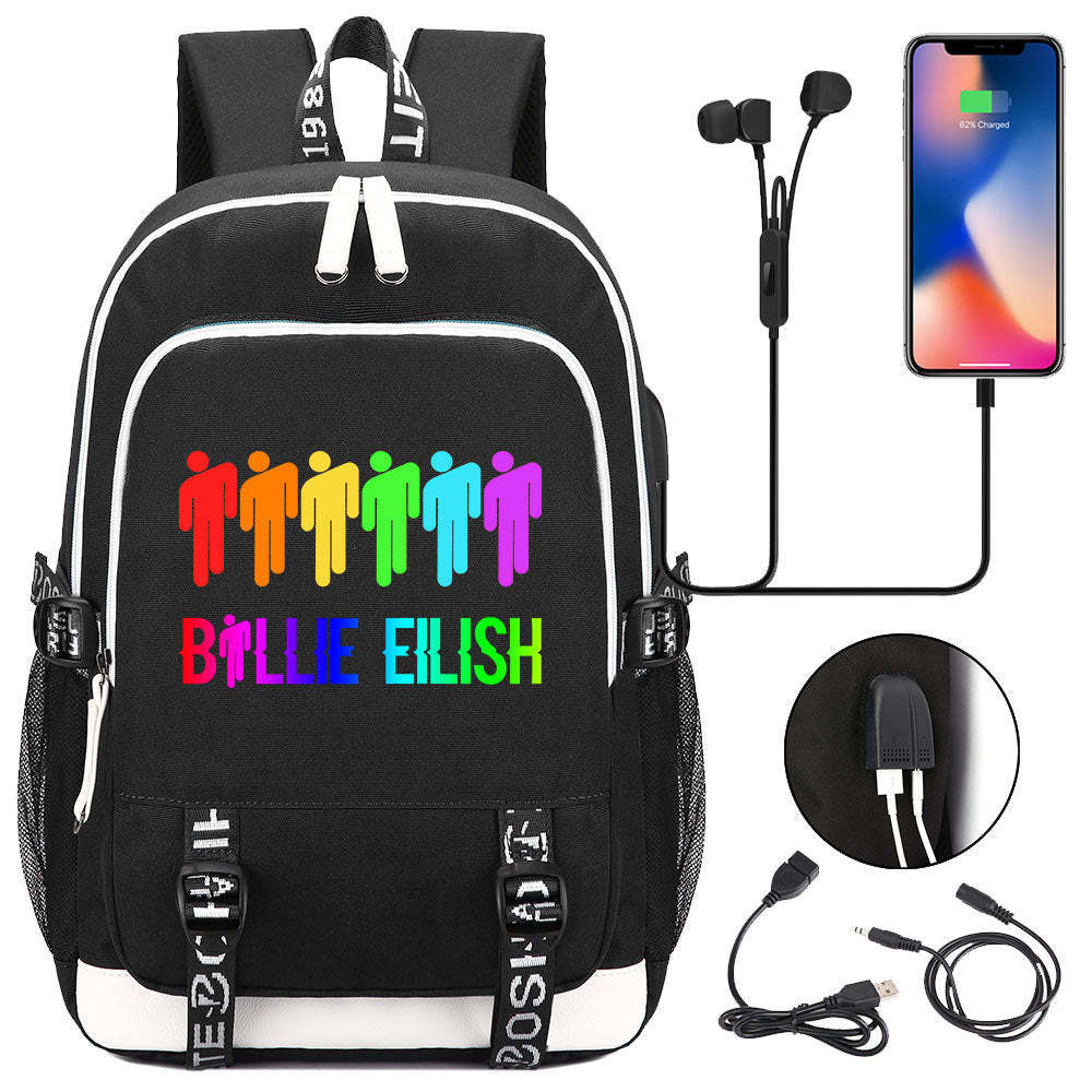 Celebrity Style Trend Billie Teenage Primary and Secondary School Students Schoolbag USB Men's and Women's Casual Backpack