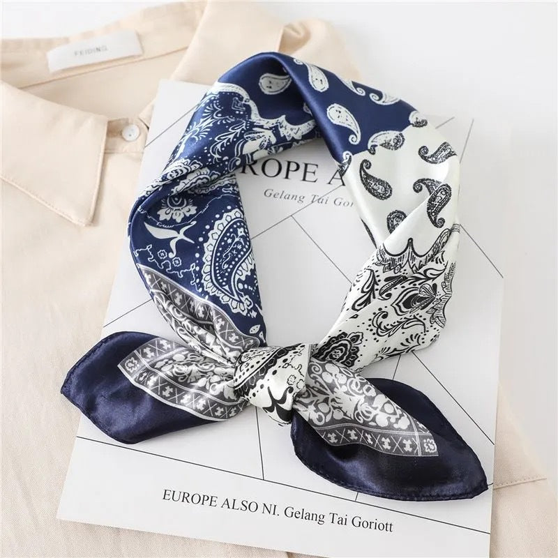 Same Style as Stars2025New Paisley Small Cashew Deformed Insect Satin70Silk Scarf Scarf Headscarf Fashion Design Small Water Drop Square Scarf Decoration Matching Headscarf