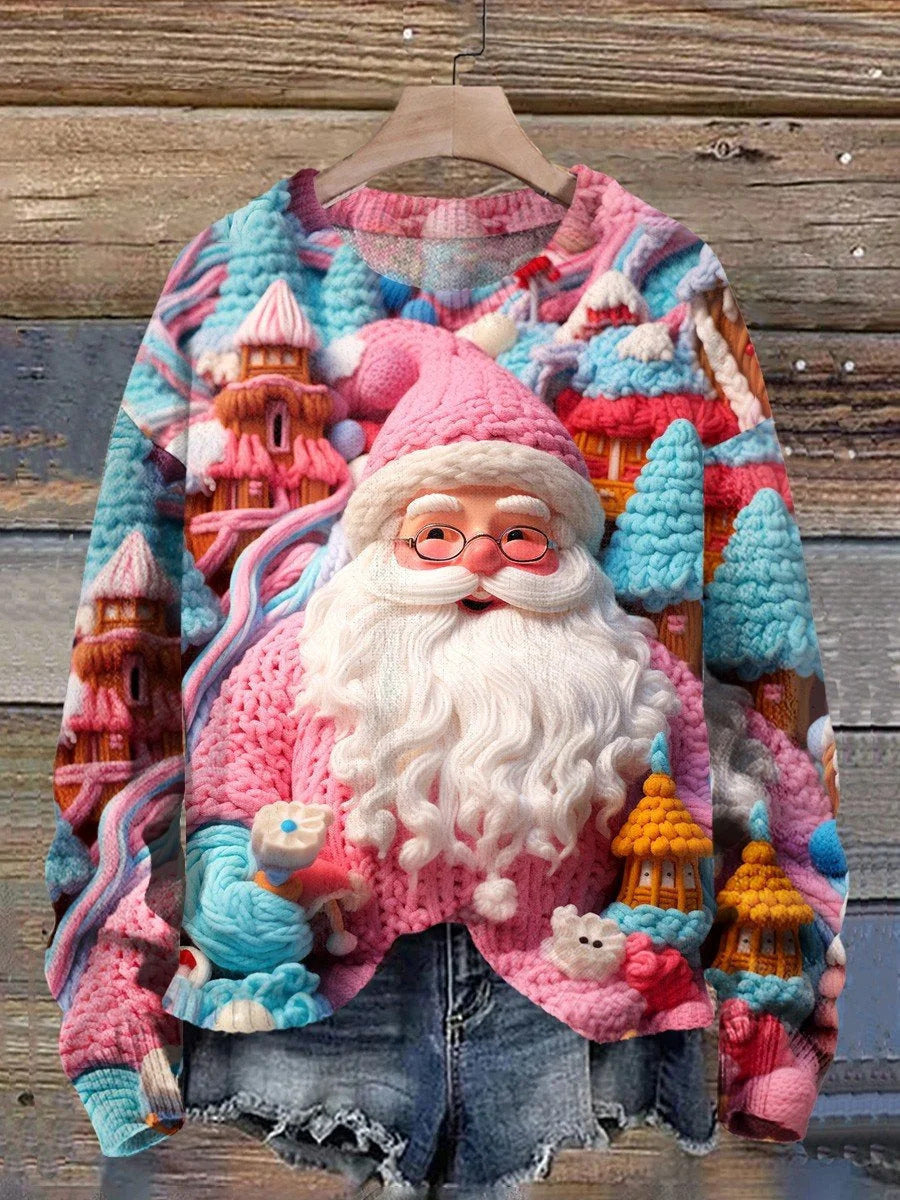 Autumn and Winter Santa Claus Round Neck Sweatshirt Ladies Color3D Printed Unisex Christmas Tops