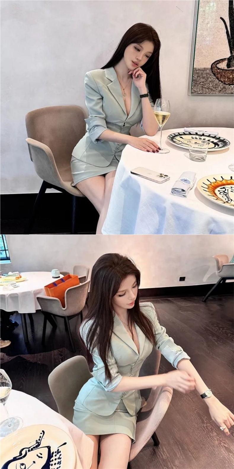 French simplicity OL Style Long Sleeve Small Blazer Waist-Cinching Jacket Women Autumn Winter New Style Bodycon Midi Skirt Two-Piece Set