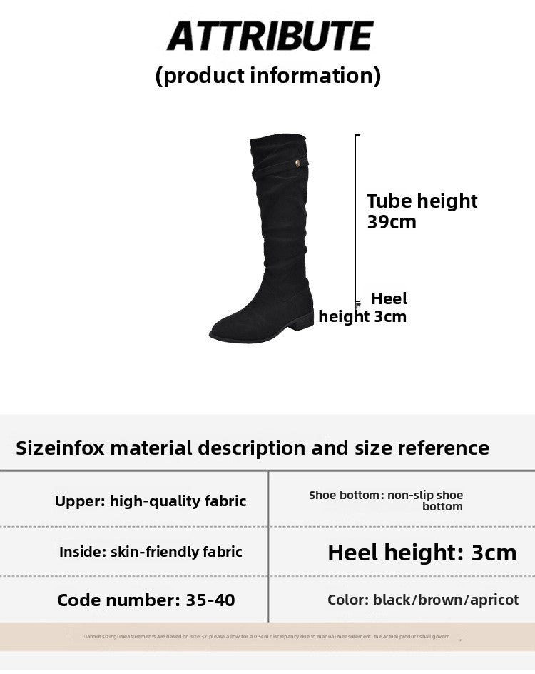 Over-the-Knee Khaki Slouch Boots High Tube Riding Boots Women's Shoes New Autumn Winter Pleated Slimming Long Boots