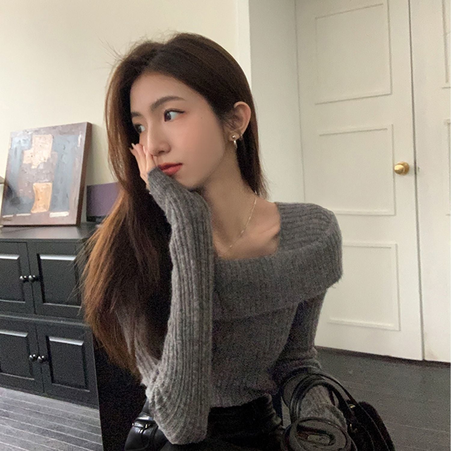 "POV: First Date" Off-Shoulder Knit Sweater - Romantic Cherry Red