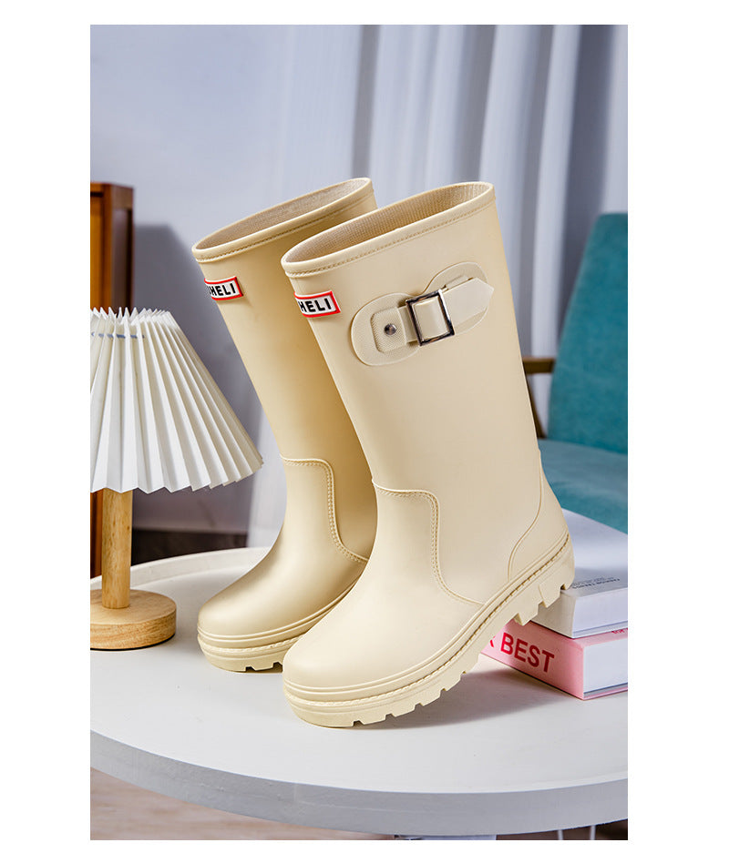 Star Custom Fashion Korean Style Women's High Tube Rain Boots Non-Slip Waterproof Wear-Resistant Long Tube Water Boots Adult Rubber Shoes