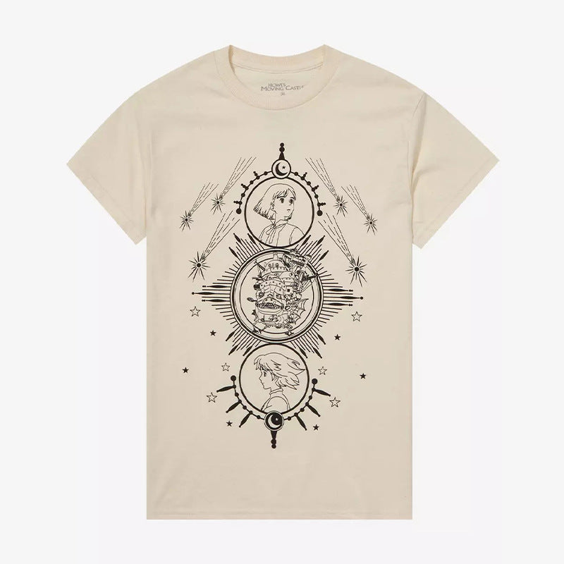 Japanese Retro Casual Unisex Short Sleeve Anime Merchandise T Loose-fitting Miyazaki Hayao Anime Shirt