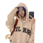 Fleece-Lined Cardigan Hooded Sweatshirt for Women, New Loose Casual Lazy Style for Autumn and Winter, Versatile Outerwear