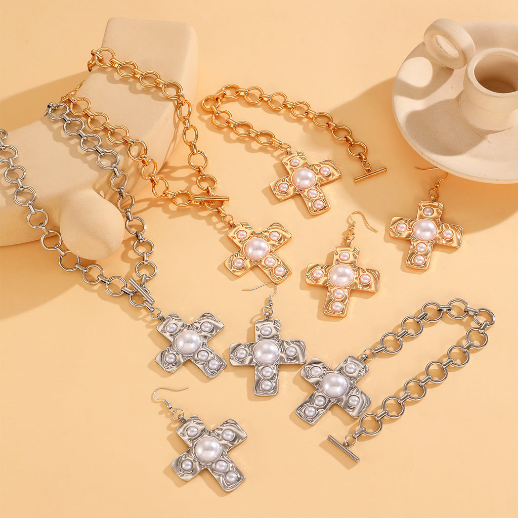 Celebrity Style Decorative Chain Jewelry Personalized Cross Alloy Pendant Necklace  Minimalist Style Clip Simple Internet Celebrity Collarbone Chain for Women