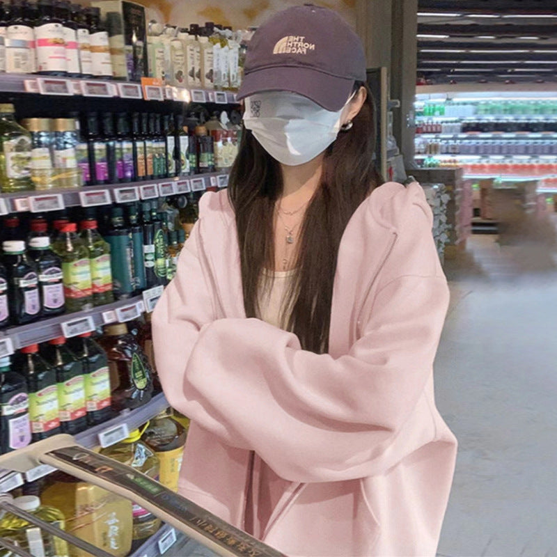 Early Autumn Women's Sweatshirt Jacket2025Spring and Autumn New Style Hooded Loose Casual Cardigan Thin Sports Fleece Top