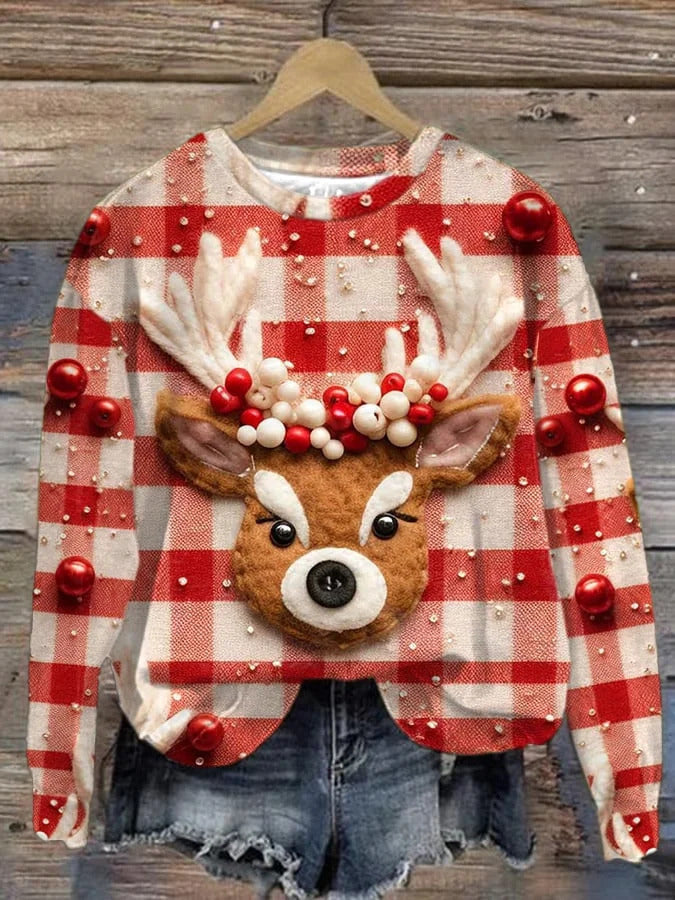 Autumn and Winter Santa Claus Round Neck Sweatshirt Ladies Color3D Printed Unisex Christmas Tops