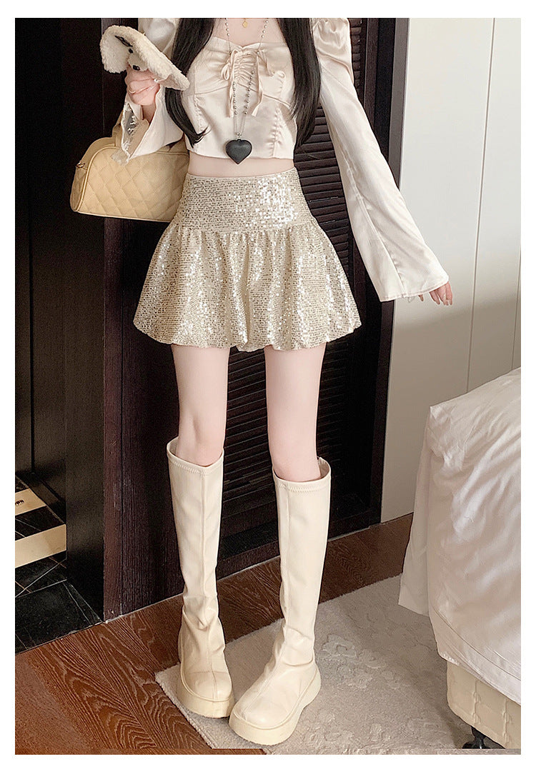 "Traitor" MV Vibe Sequin Skirt - Cream Coquette Mini