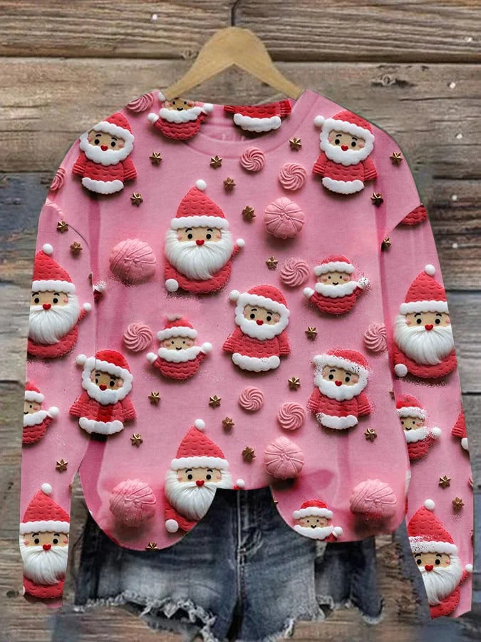 Autumn and Winter Santa Claus Round Neck Sweatshirt Ladies Color3D Printed Unisex Christmas Tops