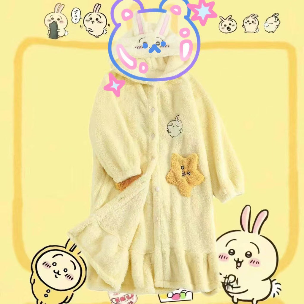 Autumn Winter Little Yellow Chicken One-Piece Pajamas Funny Cute Coral Fleece Couple Robe Unisex Homewear