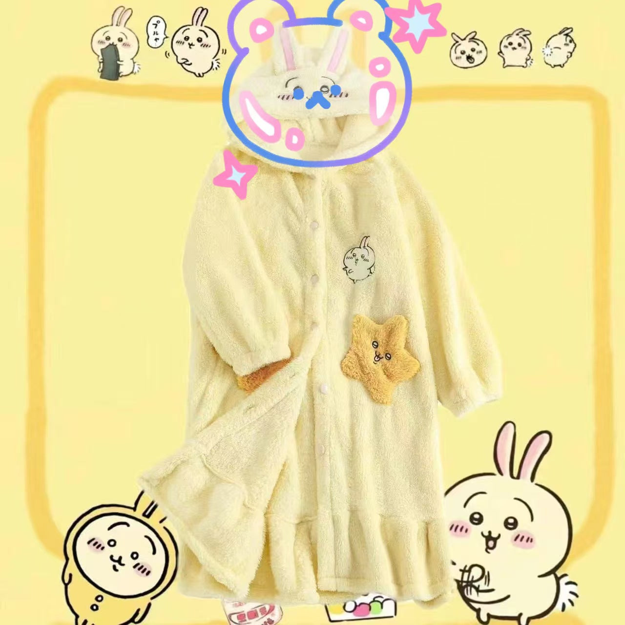 Autumn Winter Little Yellow Chicken One-Piece Pajamas Funny Cute Coral Fleece Couple Robe Unisex Homewear