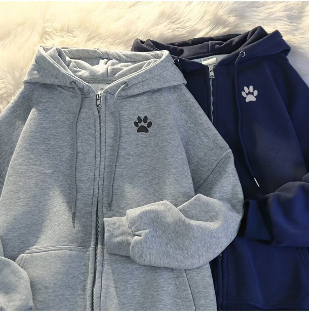 Trendy Brand Printed Hooded Sweatshirt for Women, Spring and Autumn Korean Style, Thin Loose Cardigan, Zipper Jacket, Versatile Student Top