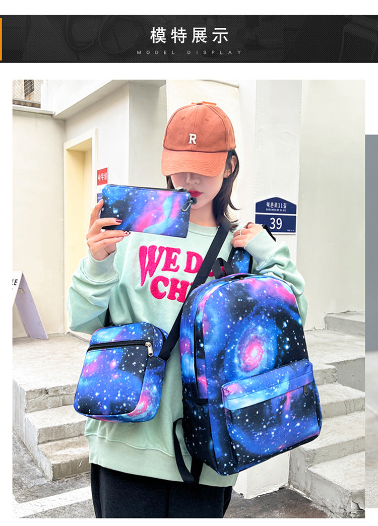 Celebrity Style Trendy European and American Billie Pencil Bag Shoulder Backpack Three-piece School Bag