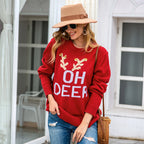 Autumn Winter Women's Christmas Long Sleeve Pullover Sweater European American Knitted Letter Bell Round Neck Holiday Sweater Christmas Limited Edition