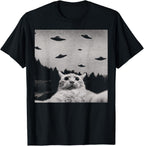 ThreadWeird Alien Cat UFO T-Shirt Classic Fit Round Neck
