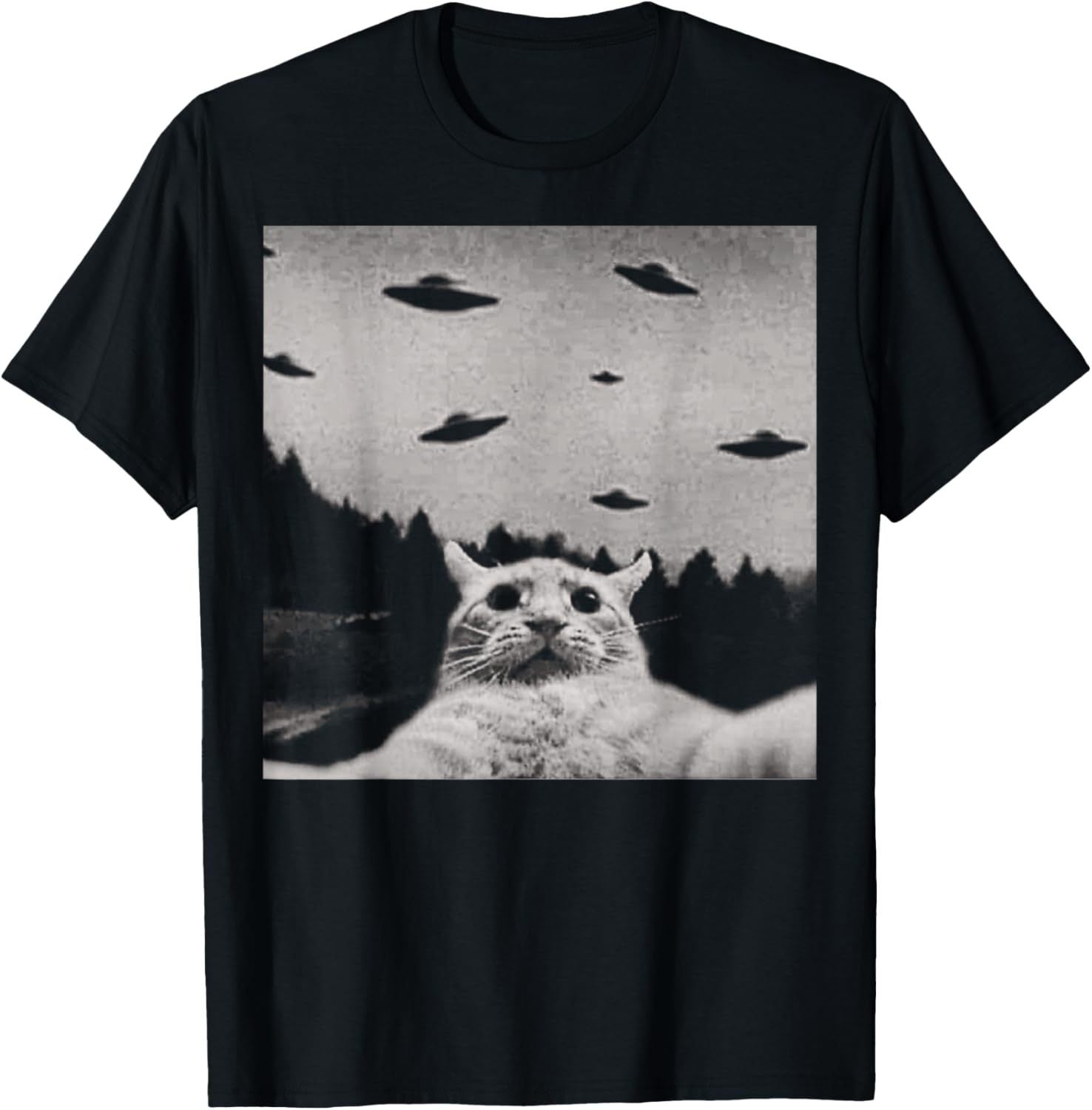 ThreadWeird Alien Cat UFO T-Shirt Classic Fit Round Neck