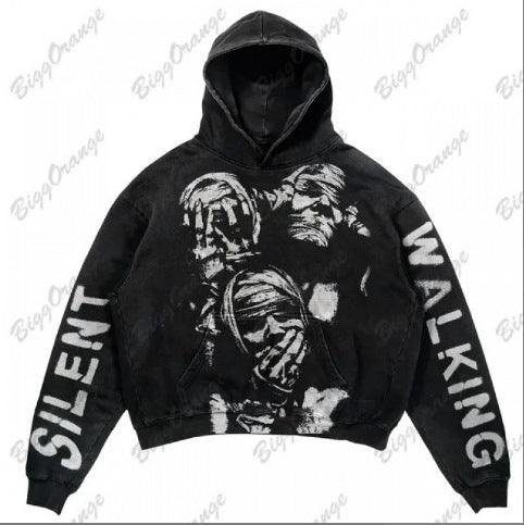 Harajuku Fashion Retro Skull Print Hoodie y2k Streetwear Hoodie for Couples