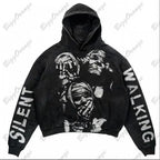 Harajuku Fashion Retro Skull Print Hoodie y2k Streetwear Hoodie for Couples