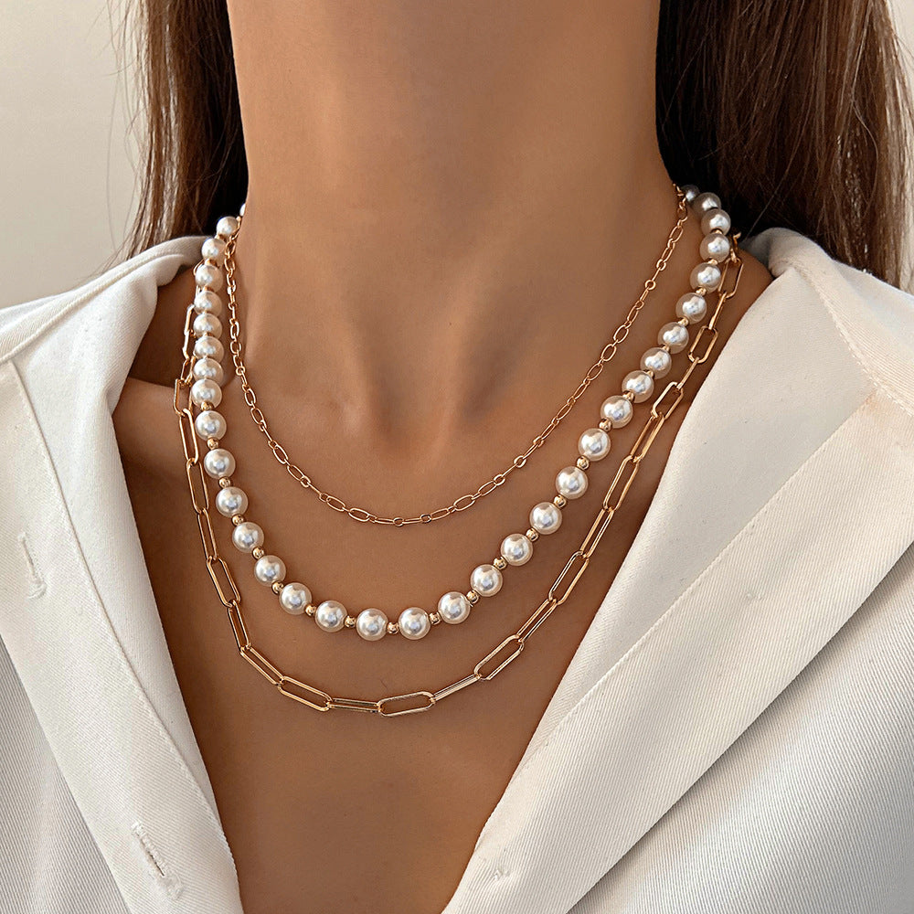 Celebrity Style Jewelry Niche Design Hot Girl Imitation Pearl Tassel Heart Cross Butterfly Versatile Necklace for Women