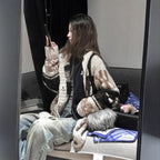 In Stock Korean Niche Trendy Brand Fair Isle Cardigan Coat for Women Loose Lazy Style High Neck Knitted Sweater