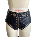 "Obsessed" Double-Belted Studded Micro Shorts - Low Rise Rock Edition